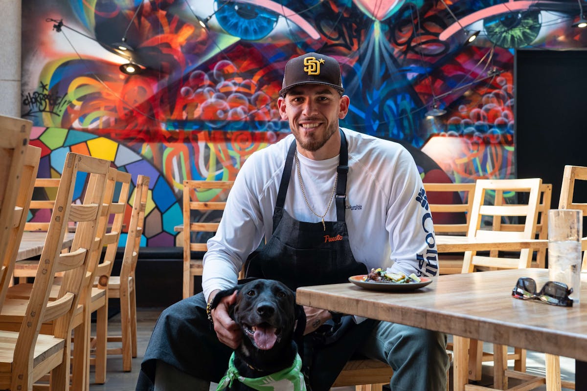 Joe Musgrove, Padres Pitcher, at Puesto with his dog, Theo, and Puesto’s new taco