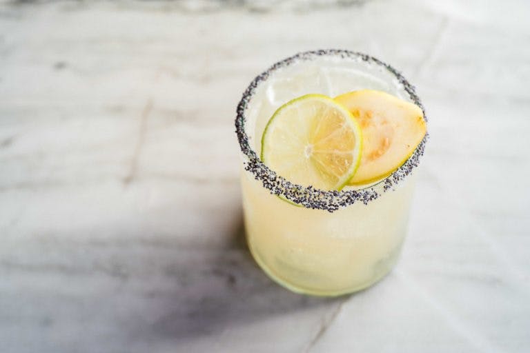 a close up of a drink on a table