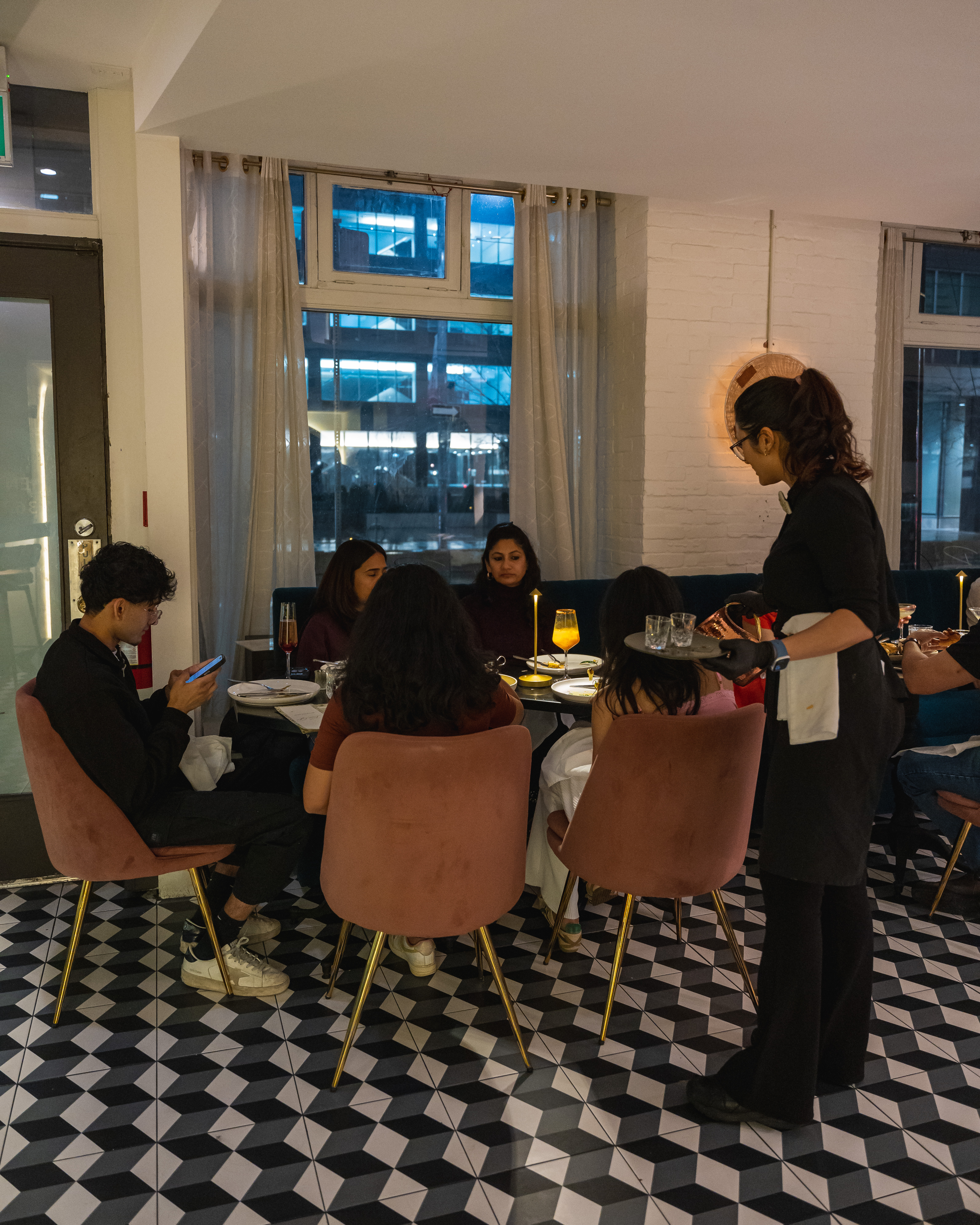 a group of people standing in a room