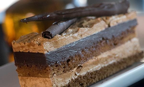 a close up of a piece of cake