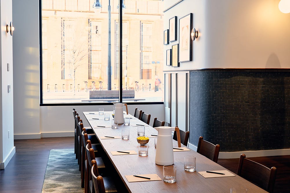 a dining space in a hotel