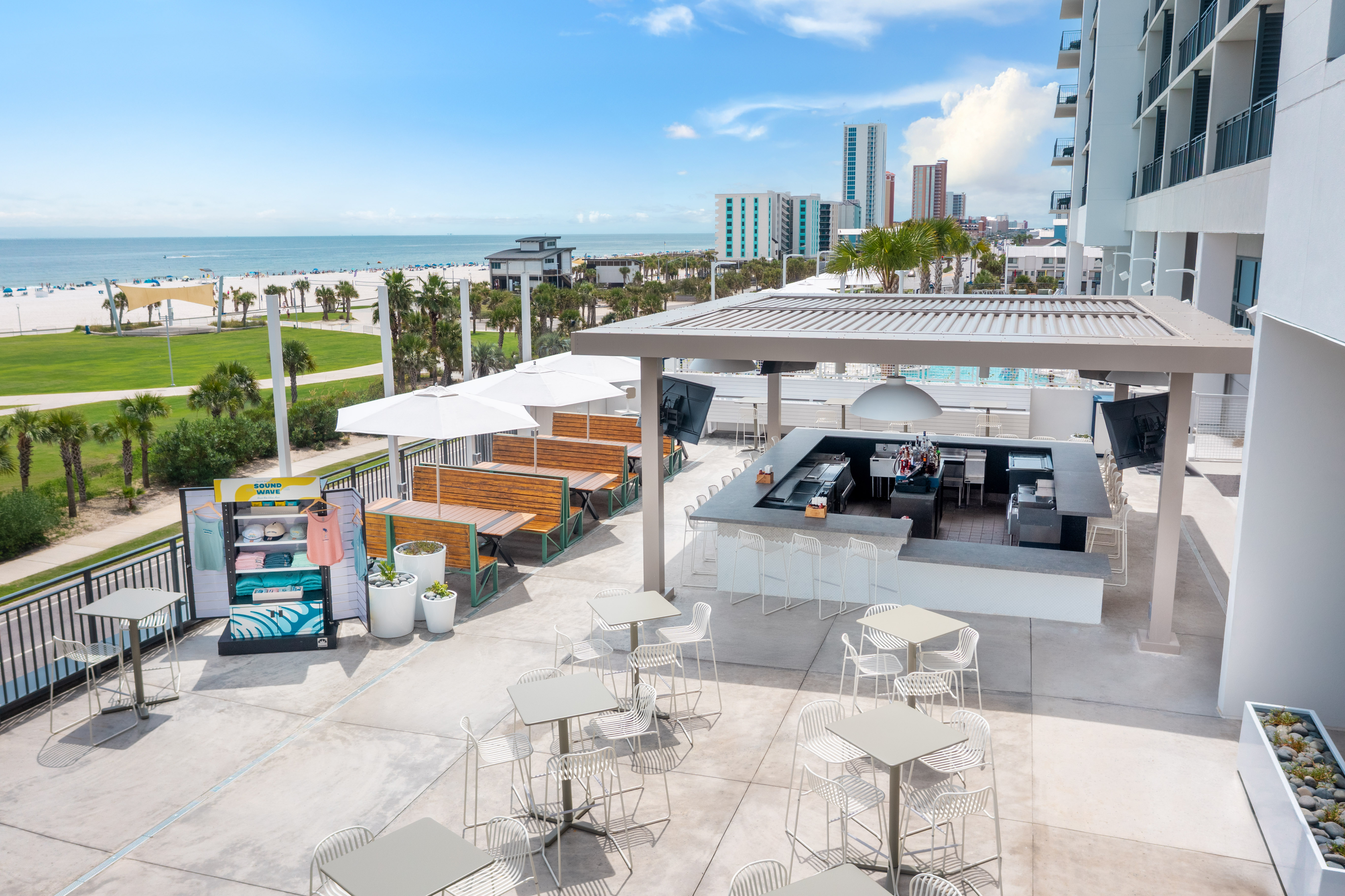 Rooftop beach bar in Gulf Shores with ocean views