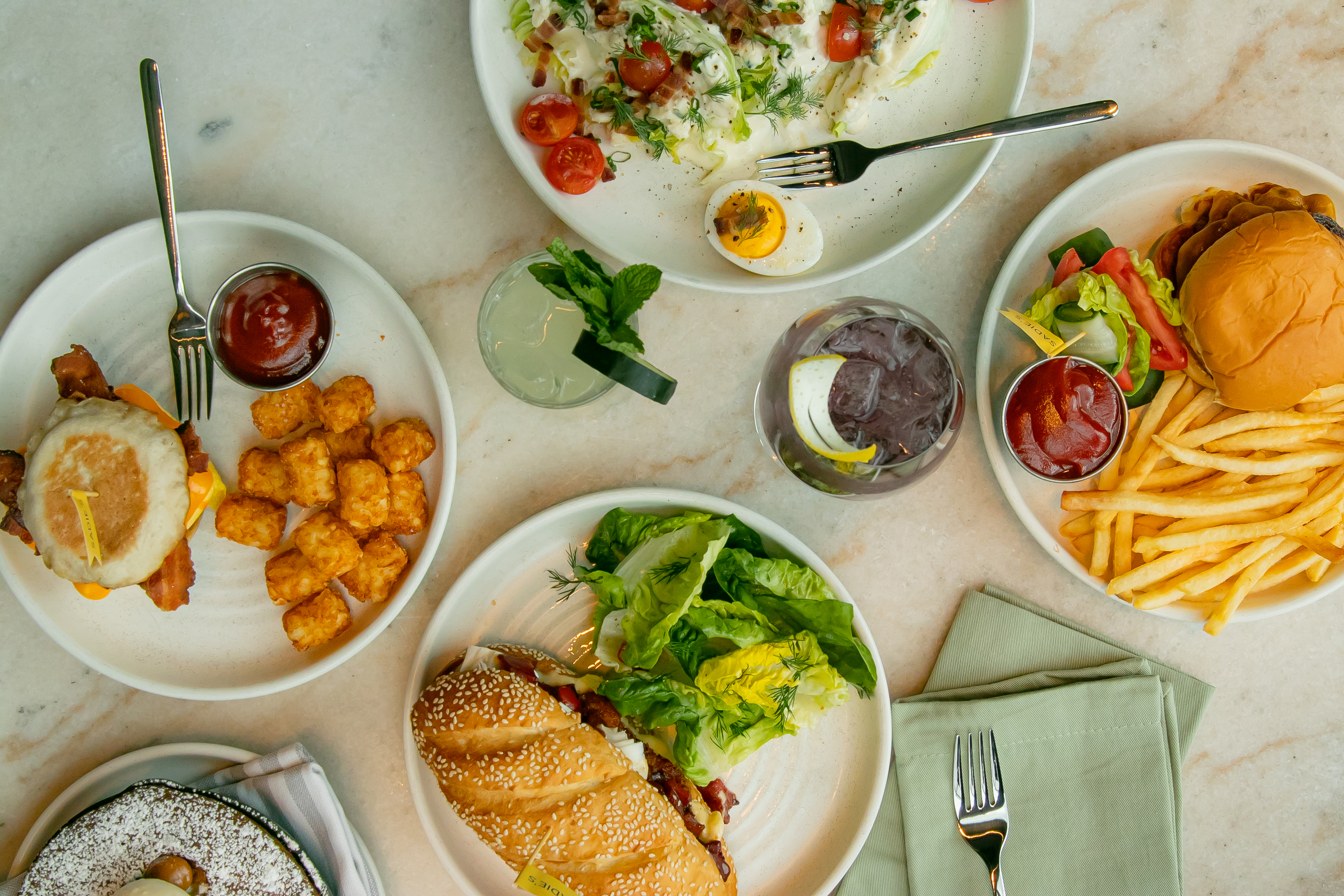 a table with plates of food