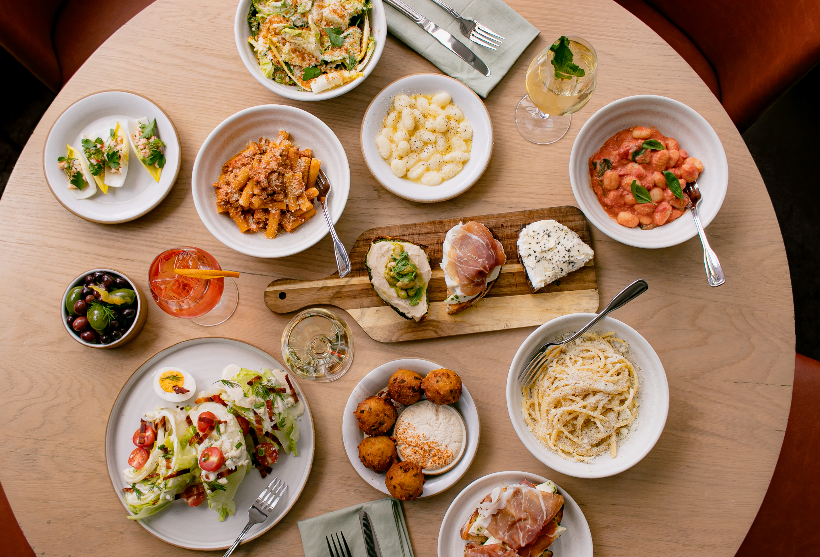 a table with plates of food