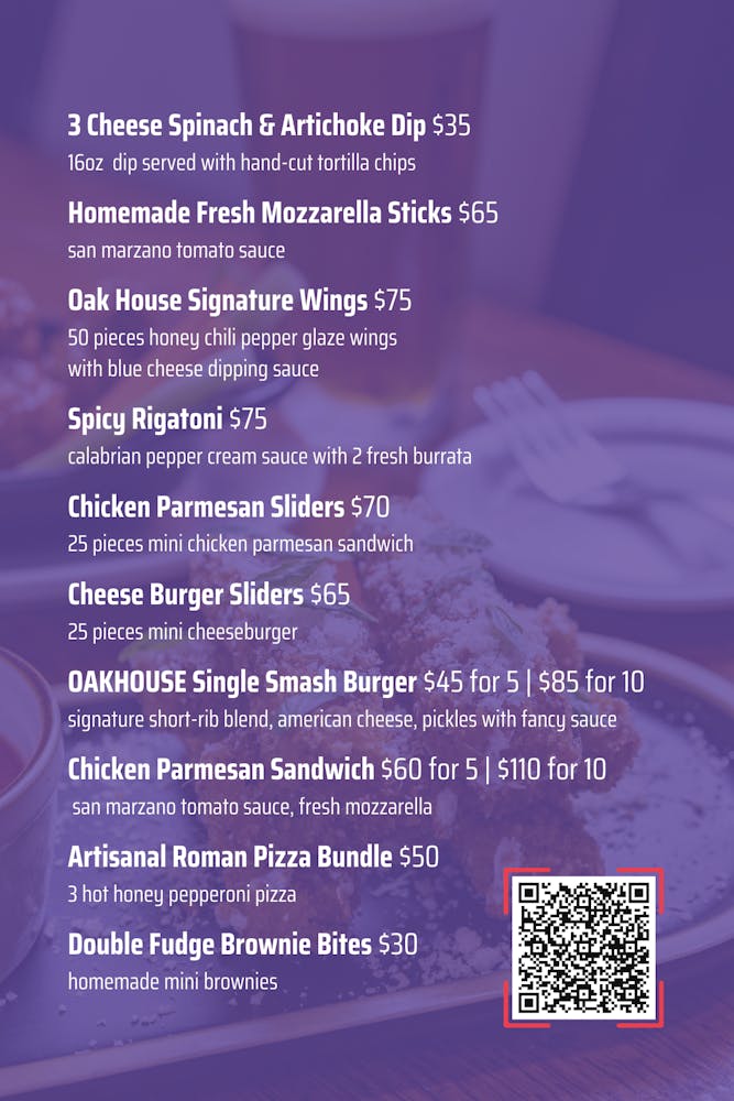 Menus The Oak House in Oradell, NJ