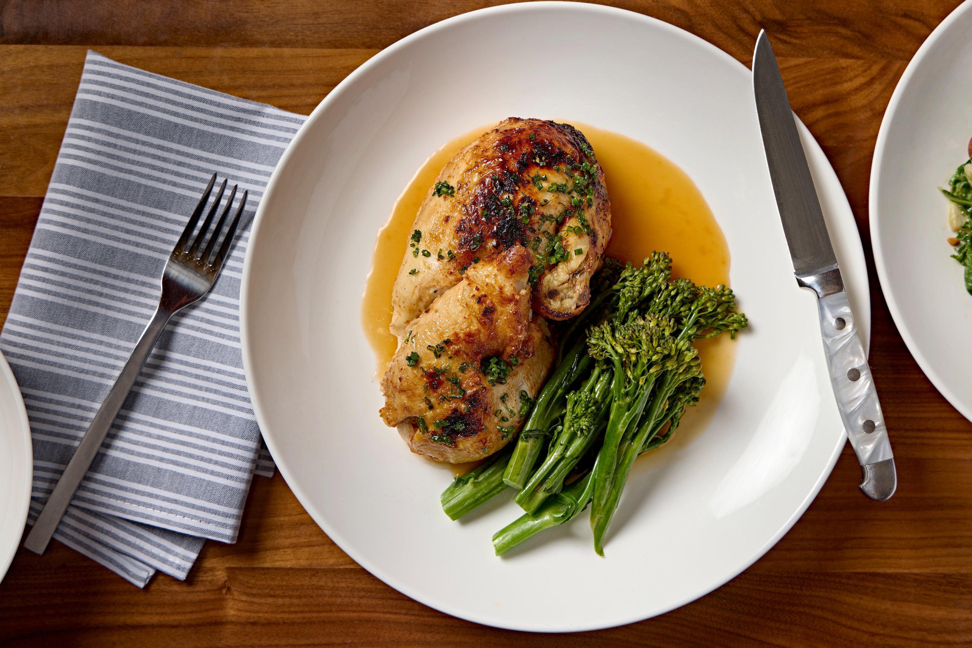 a plate of food with a fork and knife
