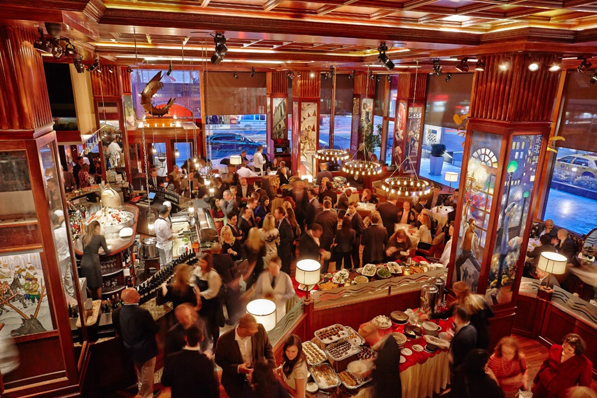 a group of people at a restaurant