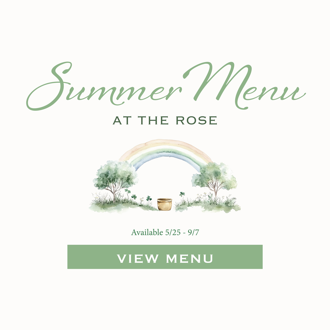 a menu with a rainbow and trees