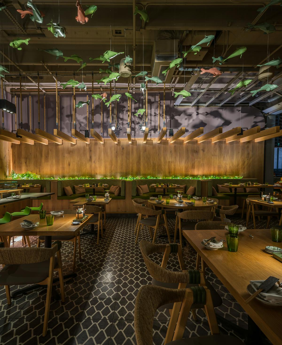 a large dining room filled with tables and chairs