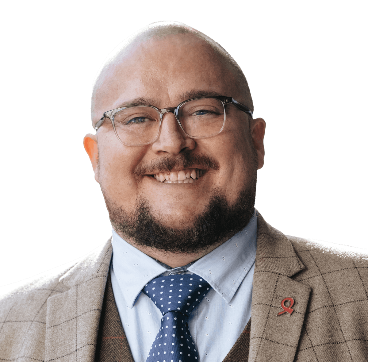 a man wearing glasses and a suit and tie