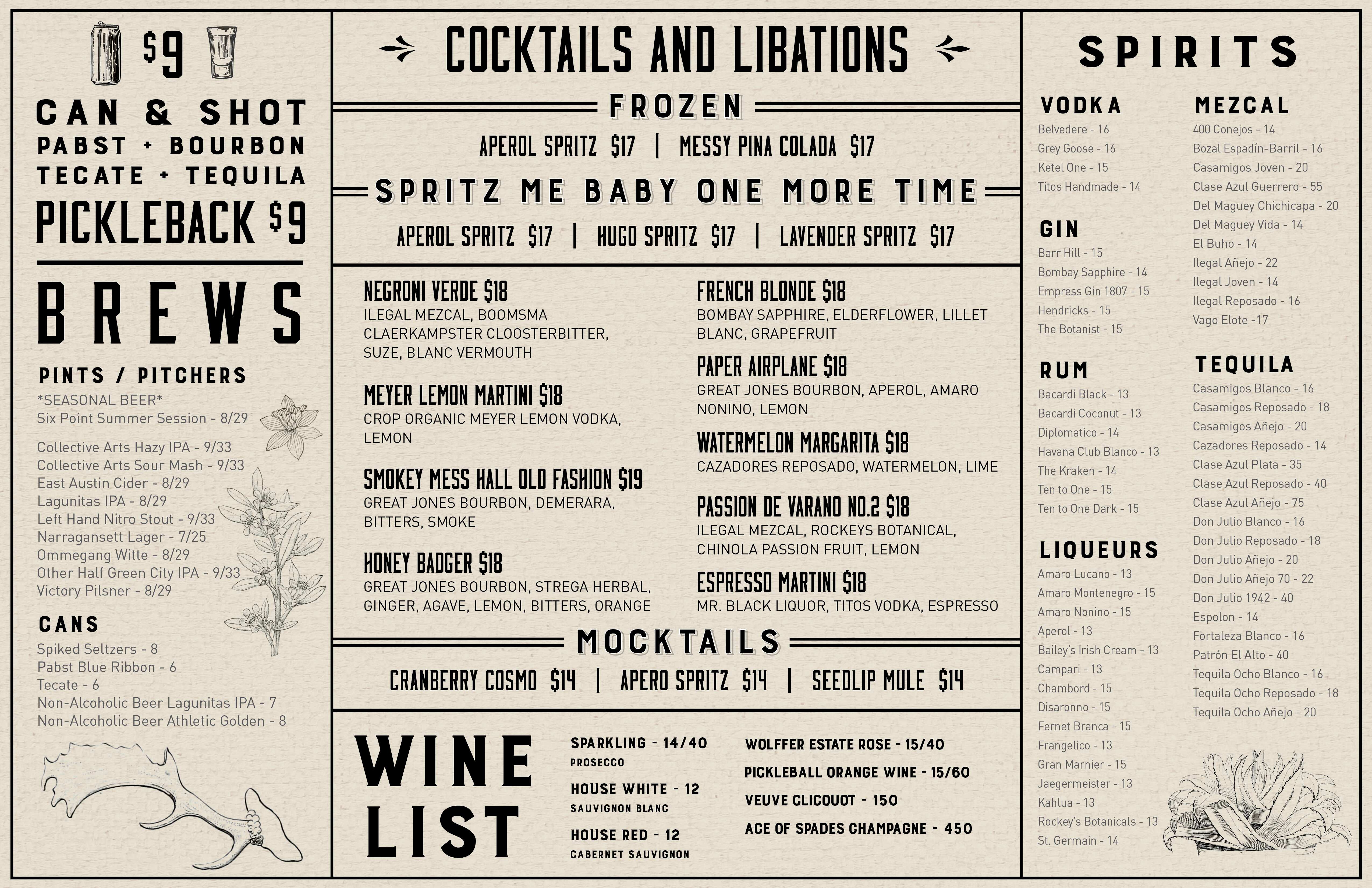 a menu with text and images