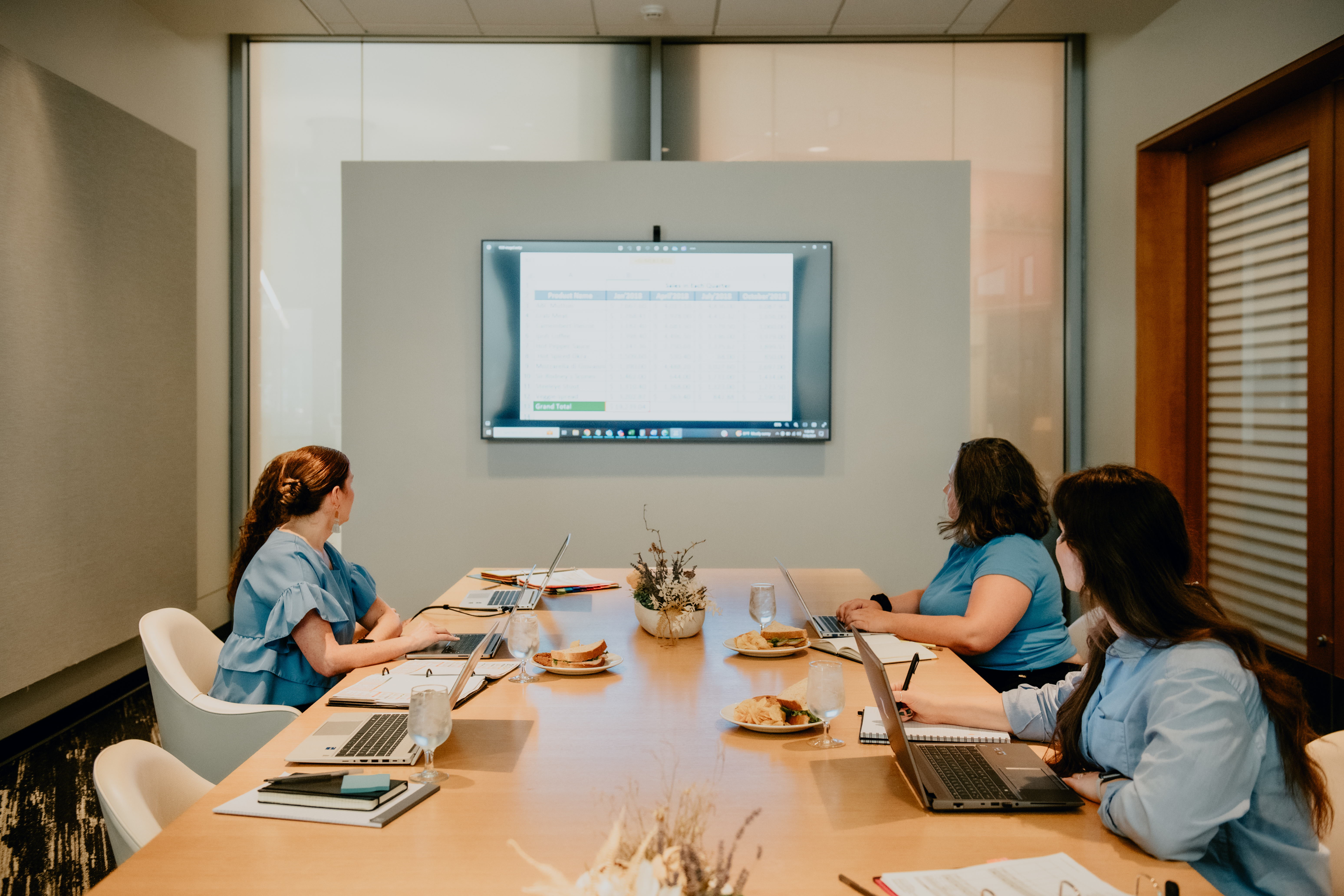 a group of people sitting at a table