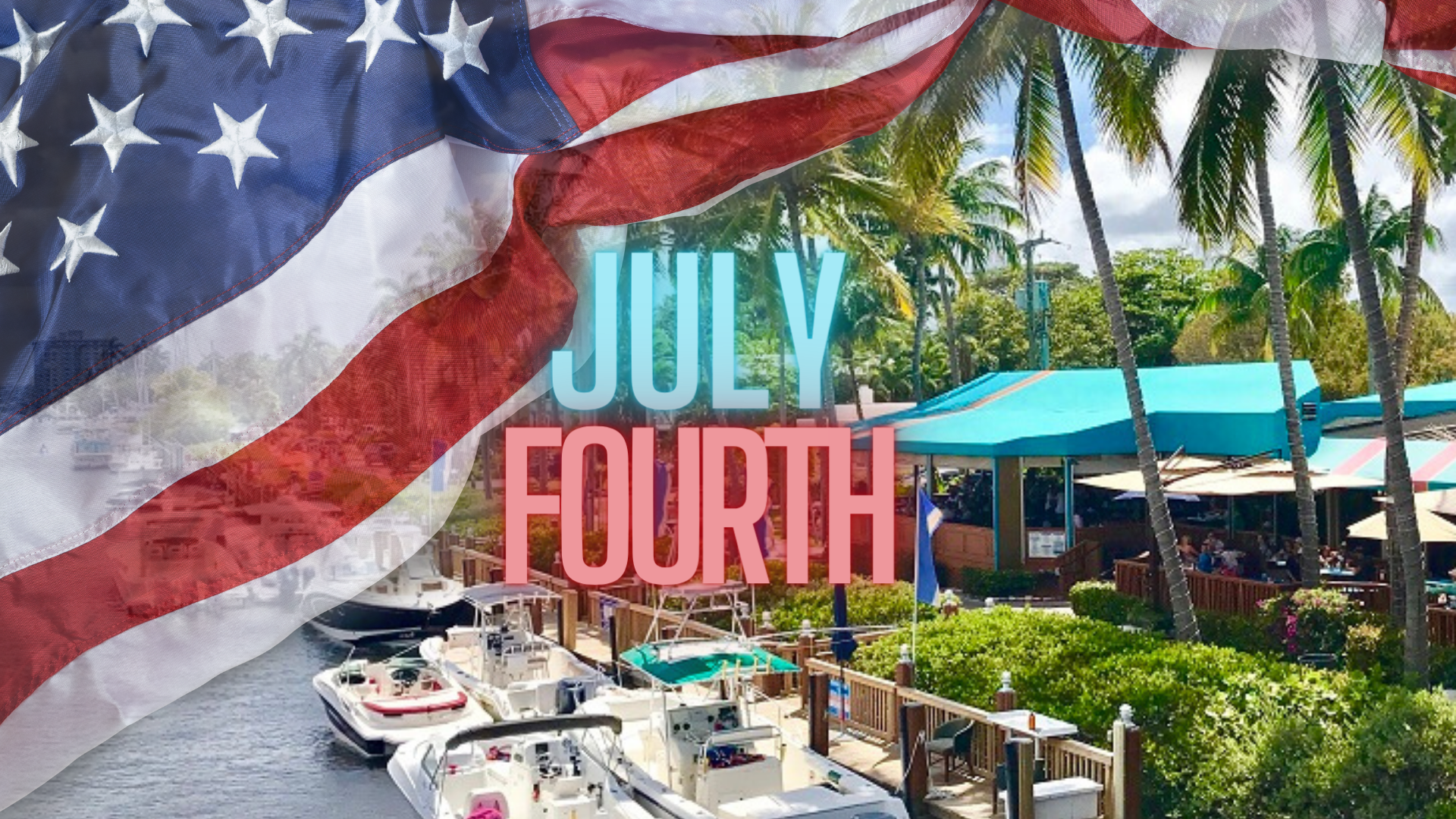 Watefront shot of Deck 84 with July fourth text