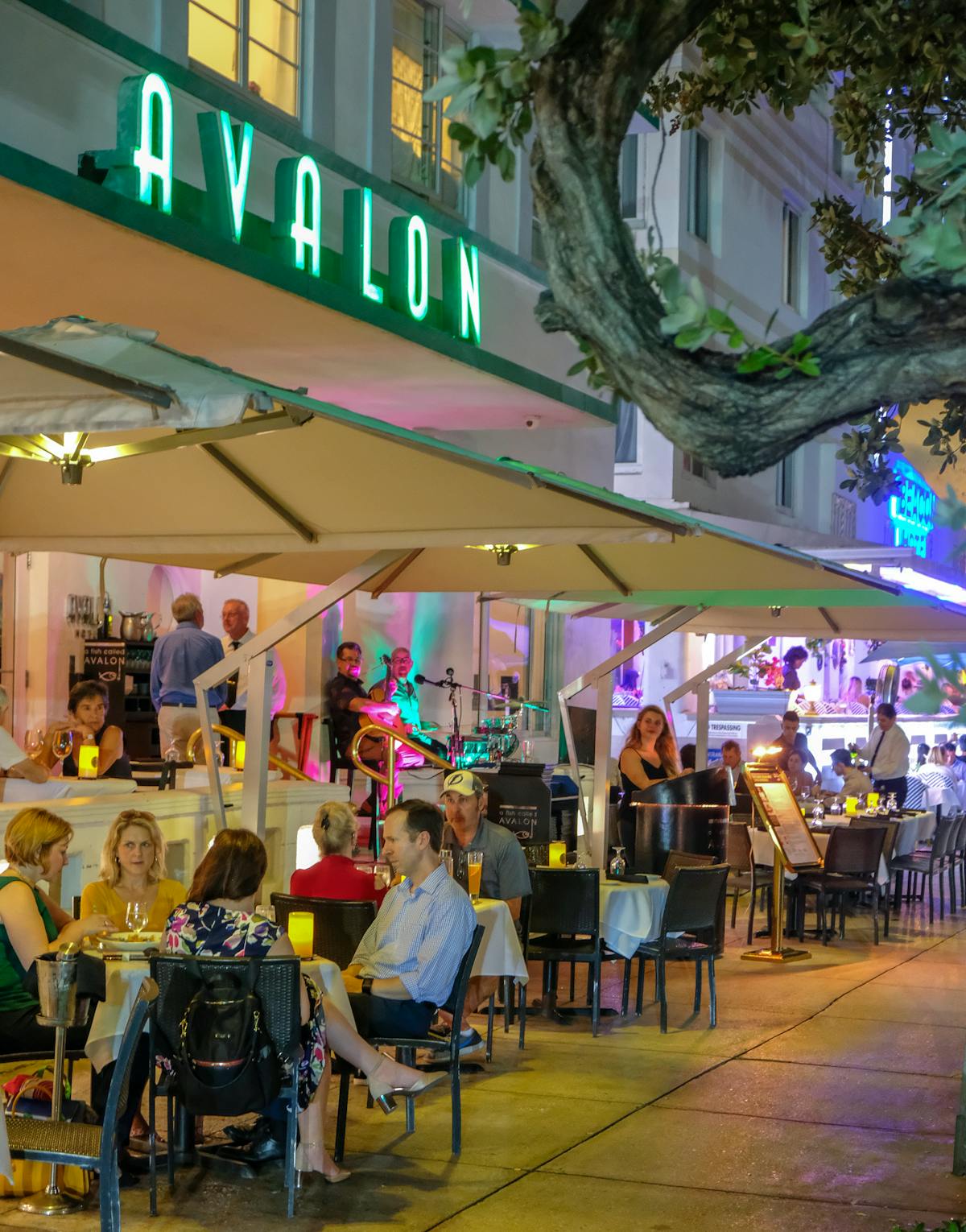 a side profile of the outdoor dining area for A Fish Called Avalon restaurant 