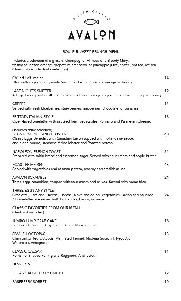 Our Menus A Fish Called Avalon in Miami Beach, FL