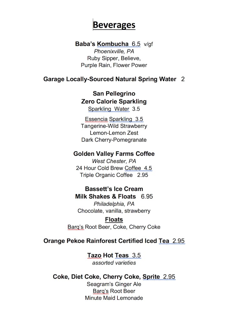 Menu Epicurean Garage