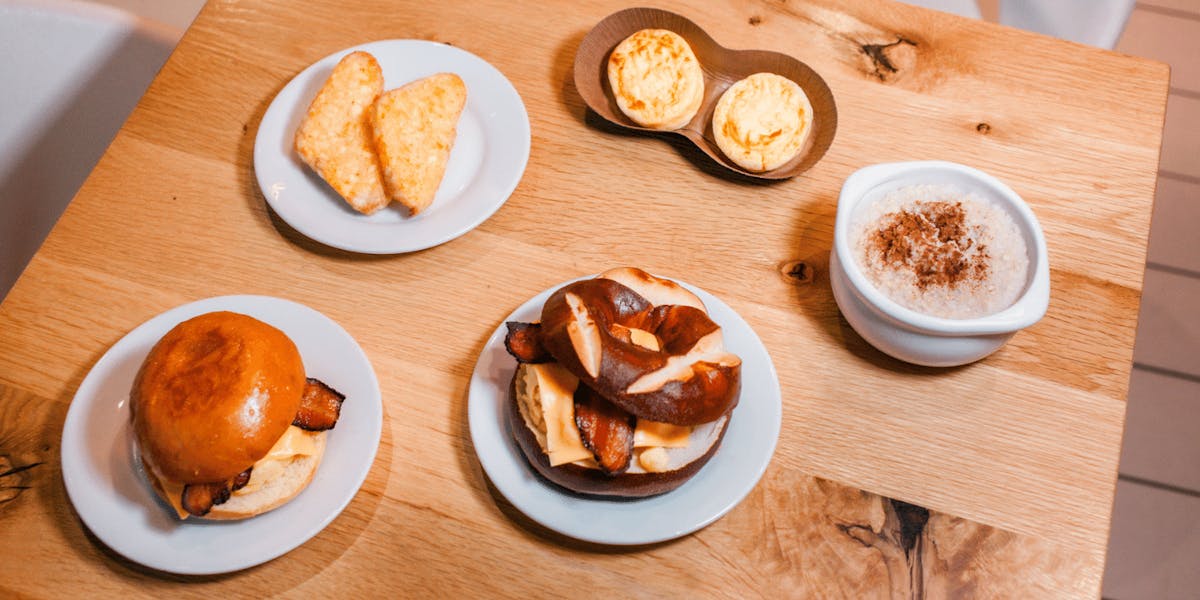 a plate of food on a wooden table