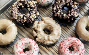 a box filled with different kinds of donuts