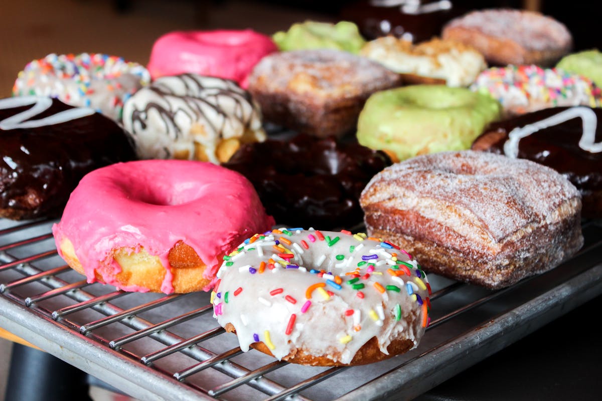 a tray of donuts