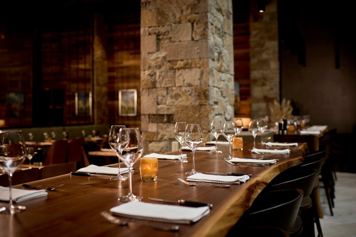 a dining table in a restaurant