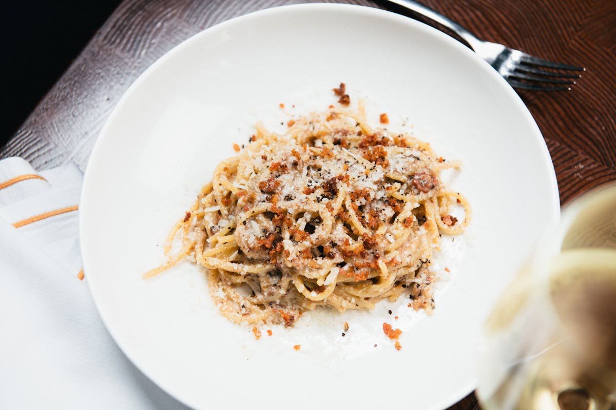 a plate of food with a fork