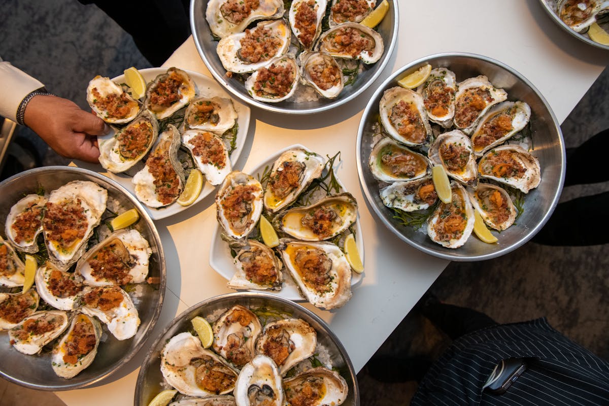 many different types of food on a table