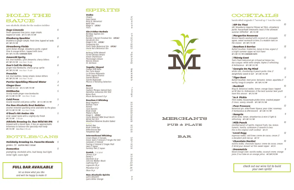 The Merchant Raleigh Menu Menus | Merchants Pub & Plate