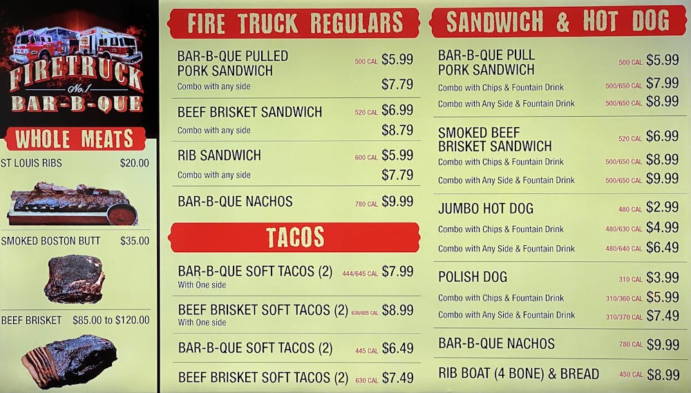 Menus Fire Truck BBQ