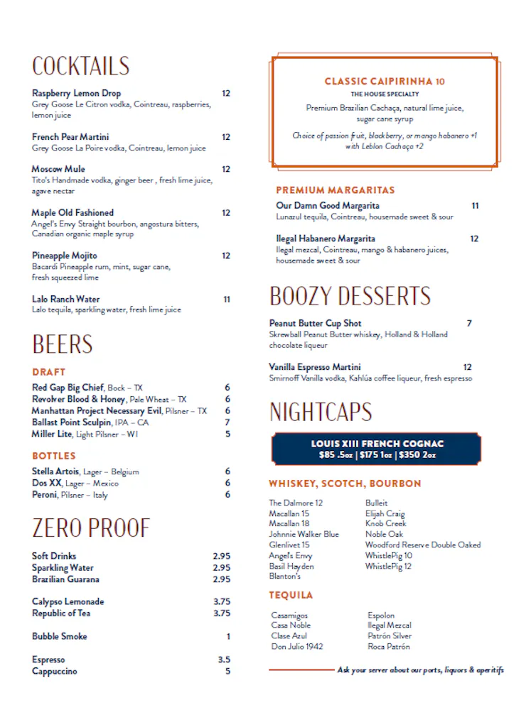 Menus | DeLucca Gaucho Pizza &amp; Wine in Texas