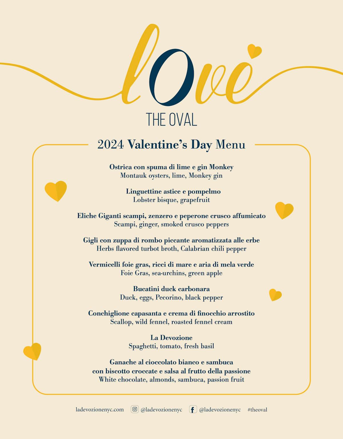Saint Valentines Oval Menu