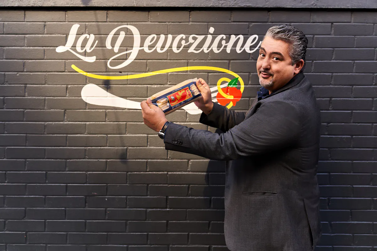 Giuseppe Di Martino in front of La Devozione in New York
