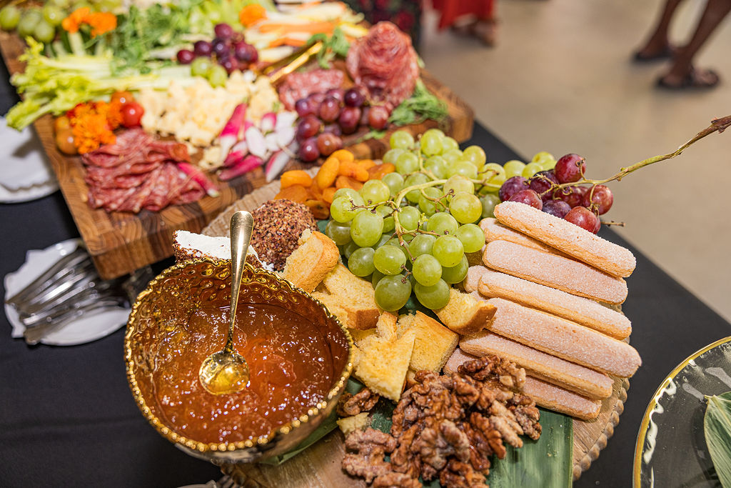 a table with food and fruit