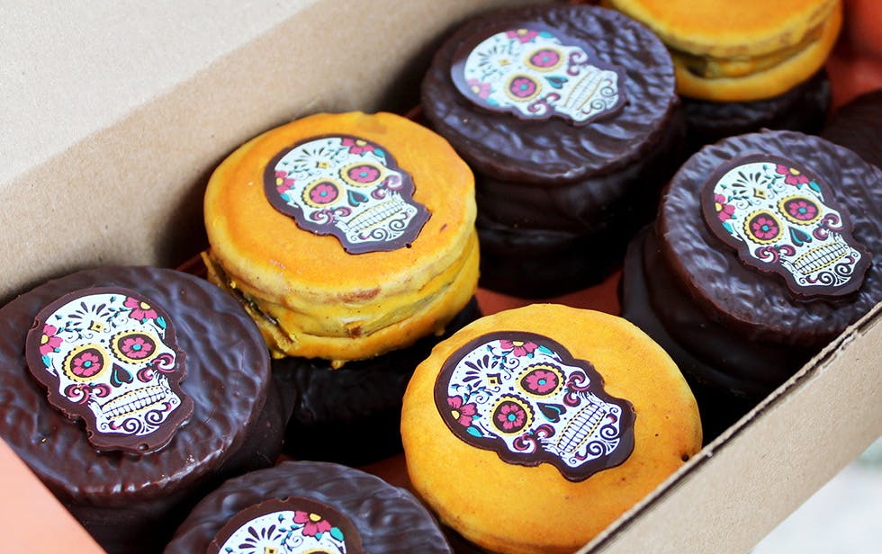 a cake with fruit on display