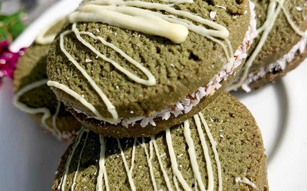 a close up of a piece of cake on a plate