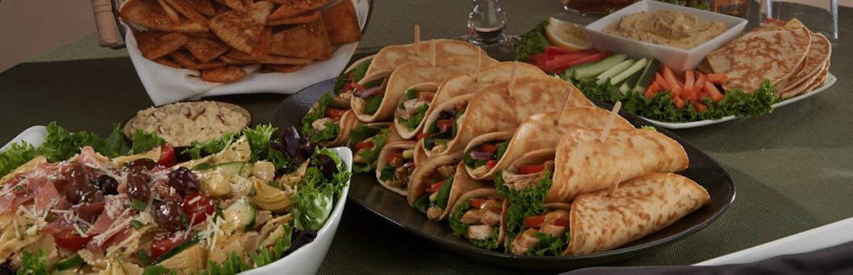 a dish is filled with different types of food on a plate