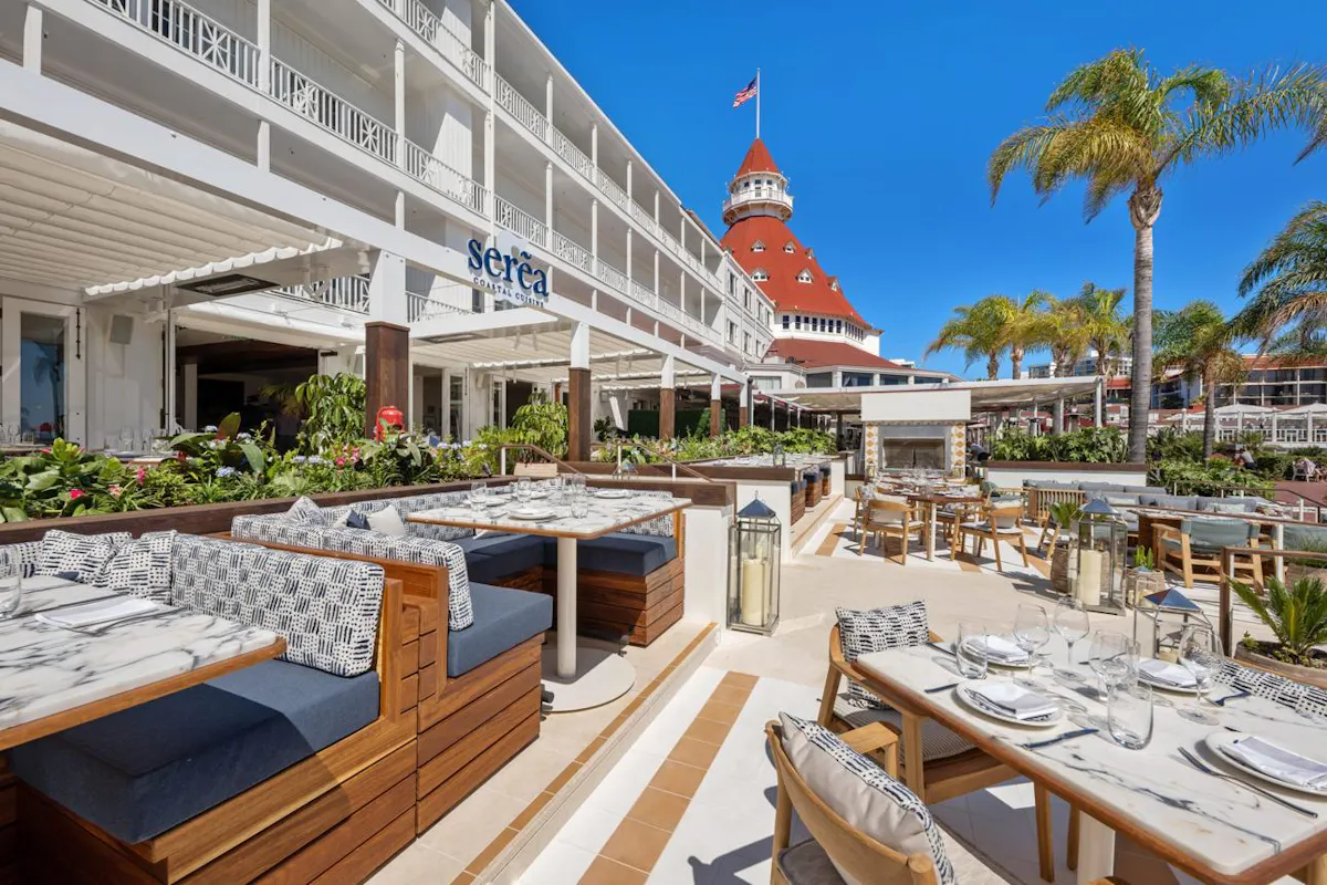 Oceanfront brunch at Serea Coastal Cuisine in Coronado featuring Mediterranean seafood dishes with Pacific Ocean views