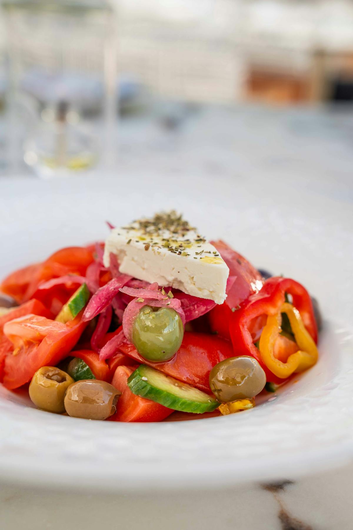 The Greek Salad, a menu highlight at Serea, the best Mediterranean restaurant Coronado.
