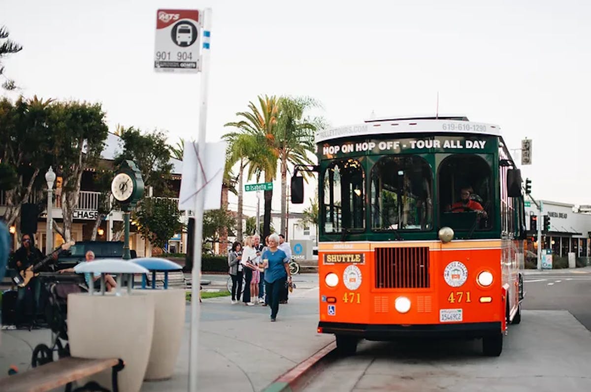 a bus driving down a street