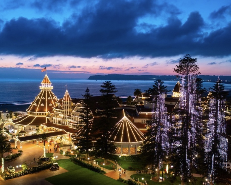 Oceanfront dining at Serea Coastal Cuisine at Hotel del Coronado during the holiday season with seafood and Mediterranean dishes