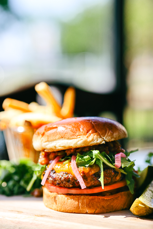 Close-up of burger and fries