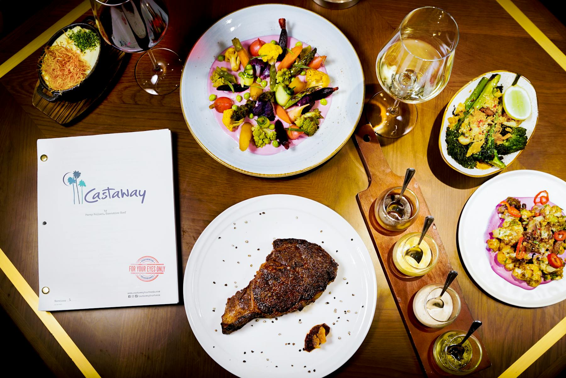 steak and other food at castaway