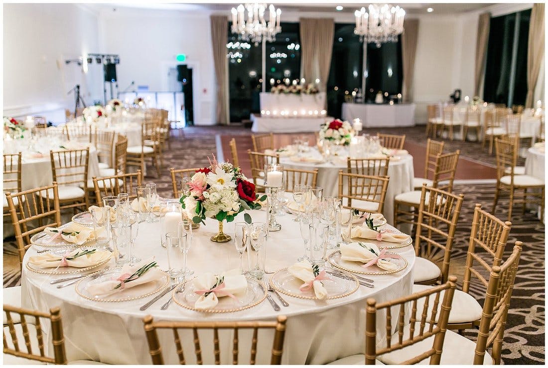 a dining table with a cake on a plate