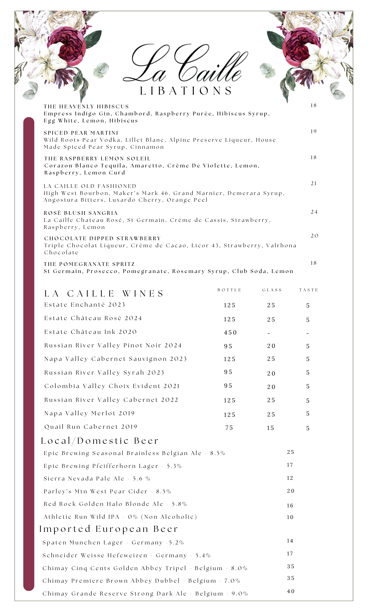 a menu with text on it