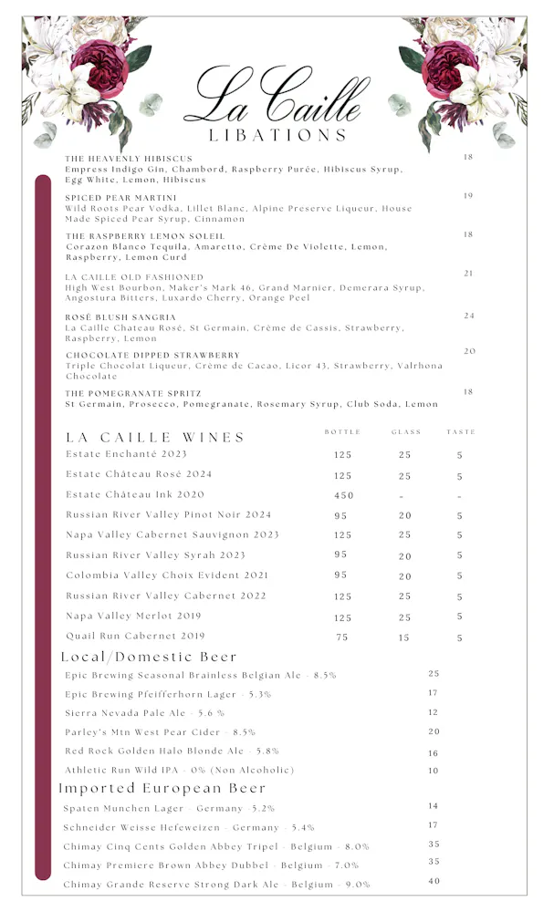 a menu with text on it