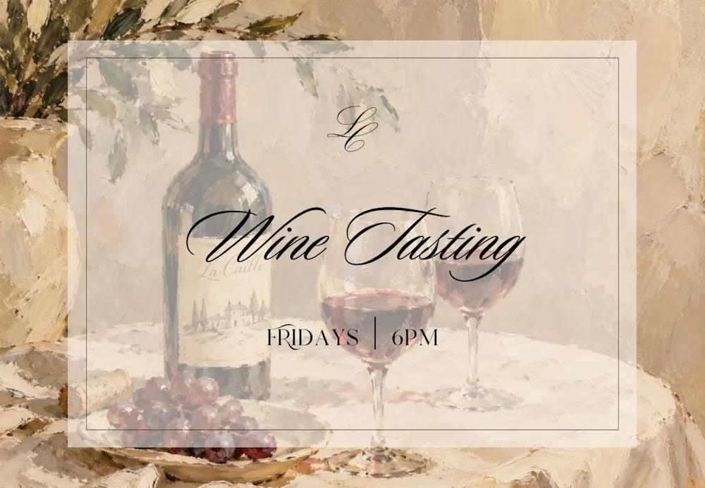 a wine tasting invitation with wine glasses and grapes