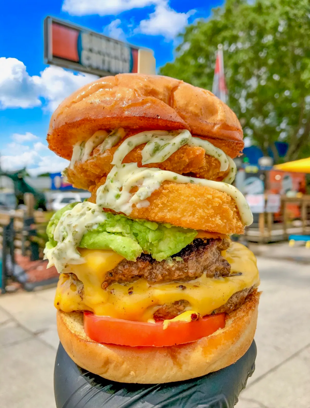 a sandwich with meat and vegetables