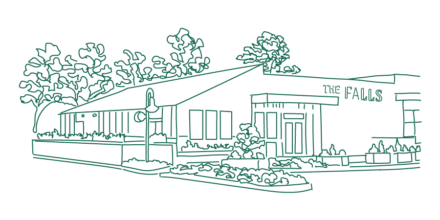 The Falls line drawing in green