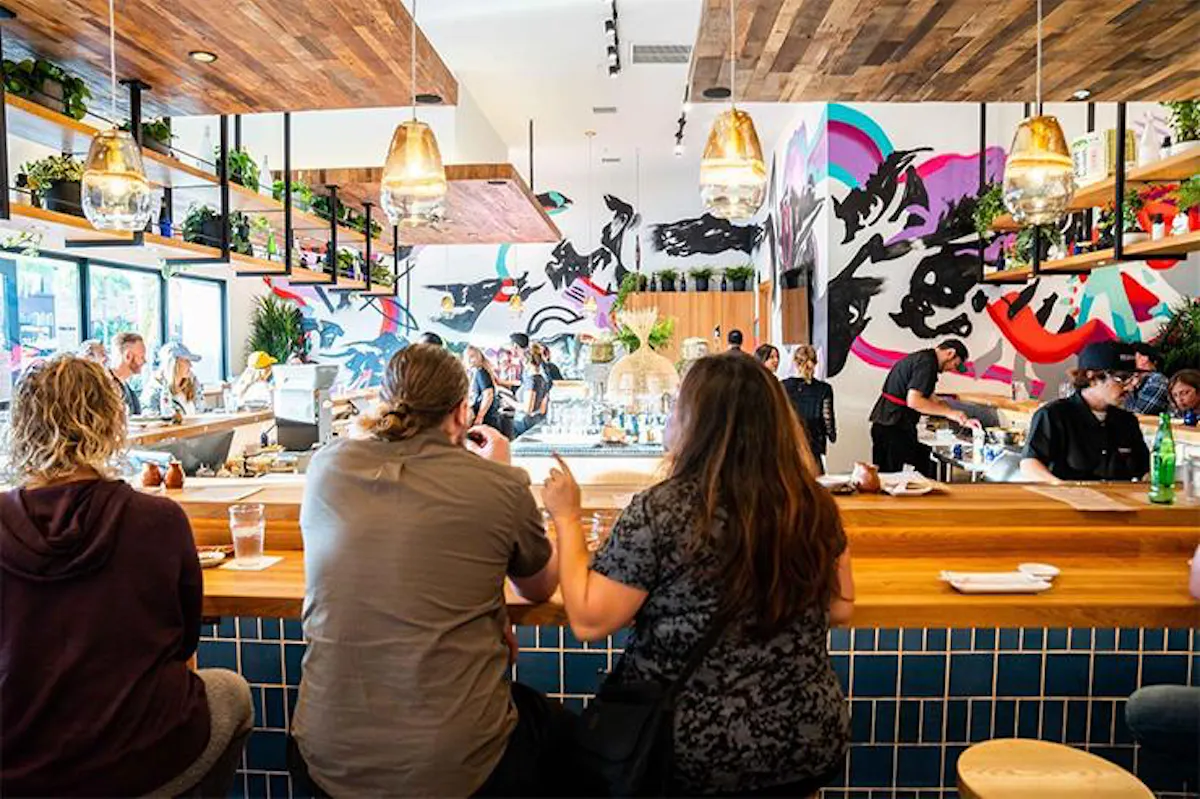 Temaki Bar Encinitas sushi bar with fresh hand rolls, North County sushi, and $7 martinis during Martini Thursdays in a lively coastal setting.