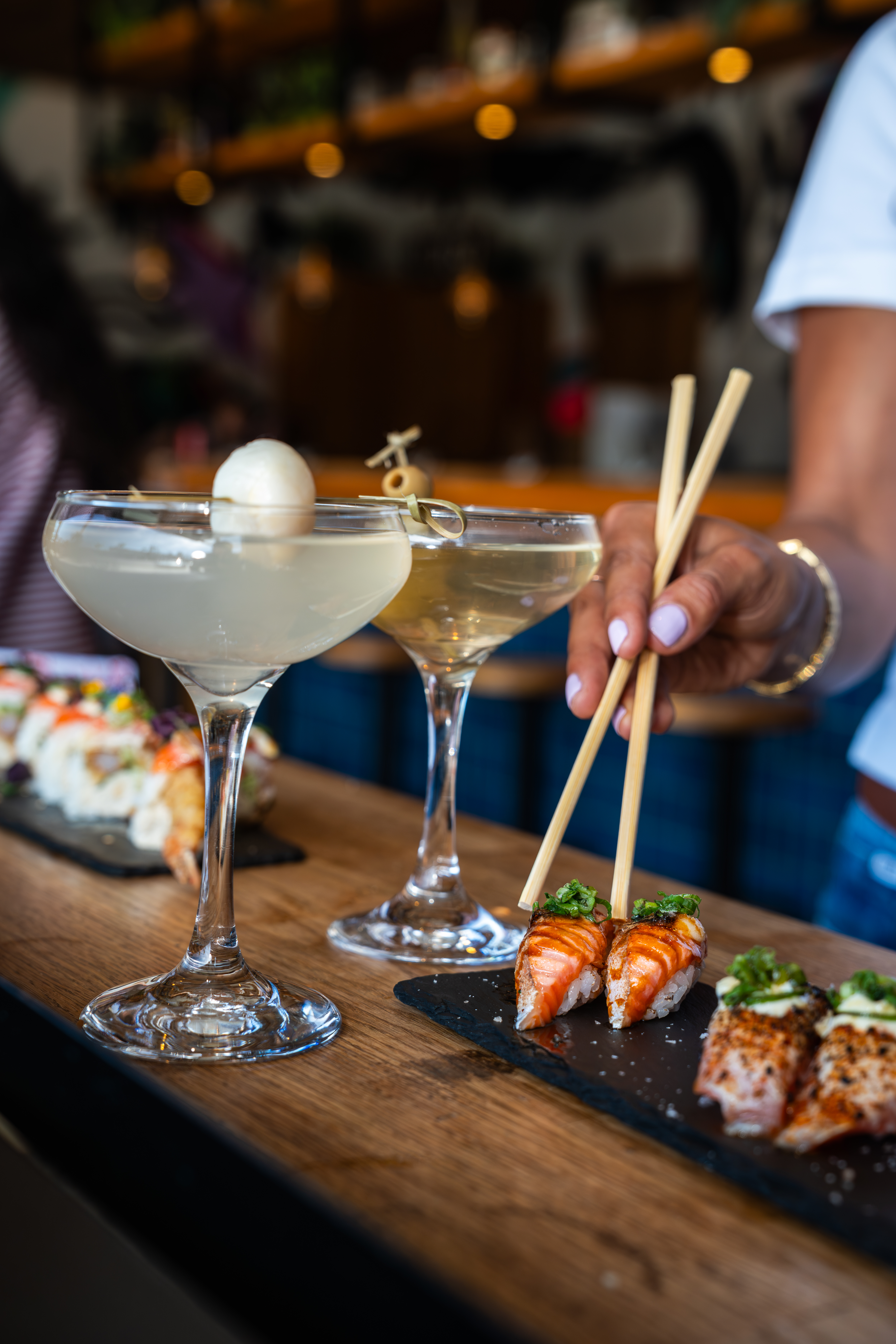 Fresh handroll sushi and sashimi served at Temaki Bar in Encinitas, modern coastal sushi bar with surf-inspired design and North County California vibe