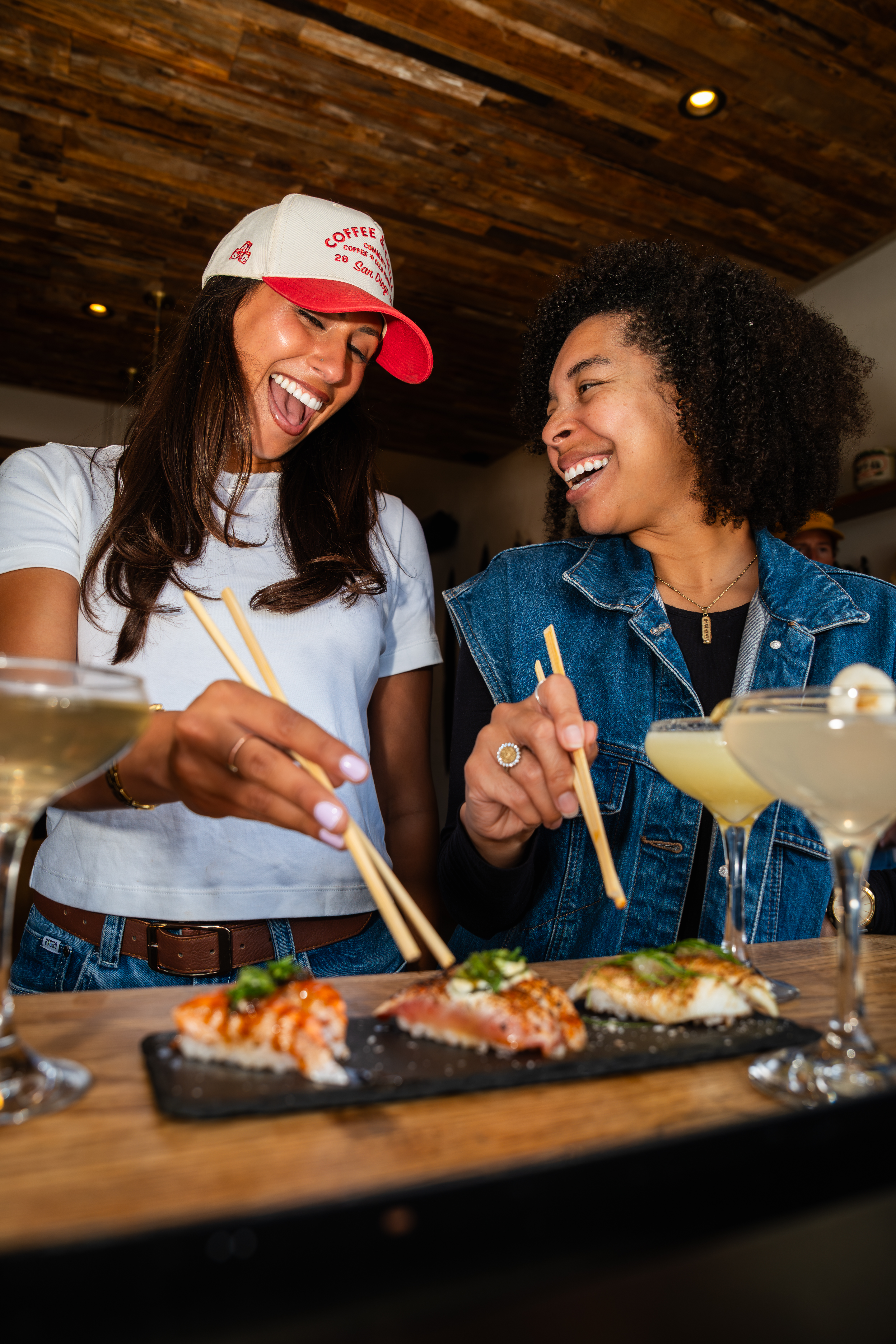 Fresh handcrafted sushi handrolls at Temaki Bar Encinitas sushi bar with coastal North County California dining atmosphere and modern minimalist design